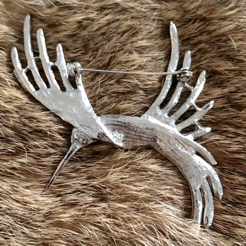 Silver Tone Vintage Large Hummingbird Brooch - Picture 2 of 2